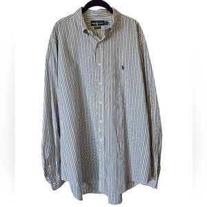 Ralph Lauren Men’s Striped Collared Shirt Blue Yellow White Classic Preppy 17.5